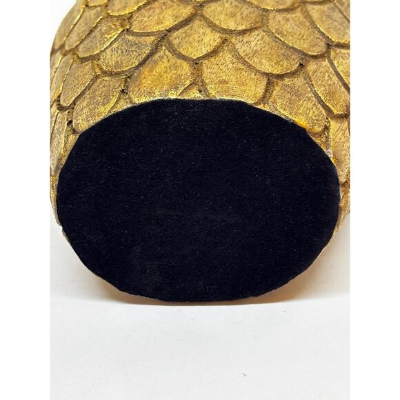 Solid Wood Hand Carved Owl Painted Gold With Black Felt bottom Green Front - Picture 4 of 9